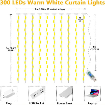 3M LED Lights String Fairy Decoration USB Holiday Curtain Garland Lamp 8 Mode for Home Garden Christmas Party New Year Wedding